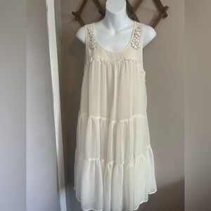 H&M NWT Ivory Tiered babydoll Ruffle Beaded Shift Dress Size 10